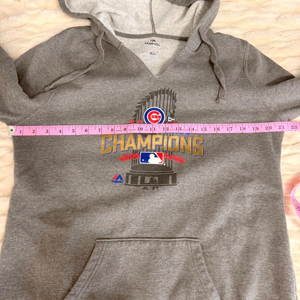 Majestic Chicago Cubs 2016 World Series Champions Hoodie V Neck Gray Size Large - Picture 8 of 9